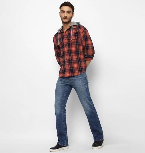 Men Checked Hooded Pure Cotton Sweatshirt